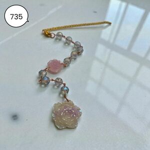 Pink Rose Beaded Car Charm – Handmade
